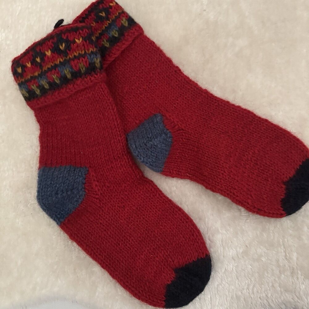 Northwest Express Wool Socks Nepal Fair Isle Outdoors GORP Red Chunky Warm OS